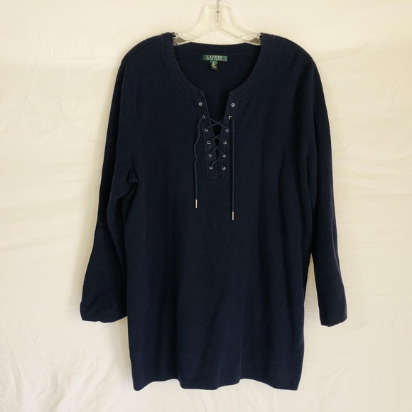 Lauren Ralph Lauren Sweaters - Lauren Ralph Lauren Sweater Womens 2X Navy Lace Up Tunic Pullover Long Sleeve